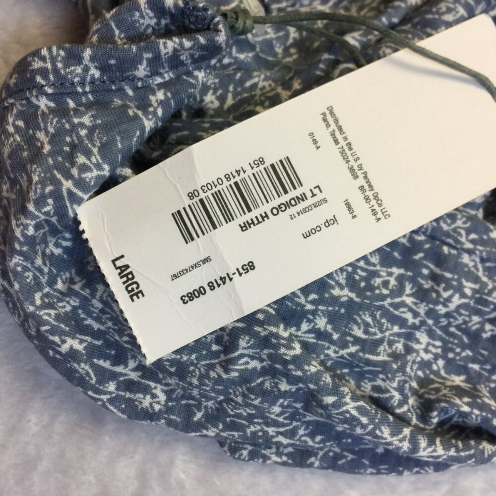 New! Liz Claiborne Blouse Tank Top L Womans Blue Printed Sleeveless Stretch - Picture 12 of 16